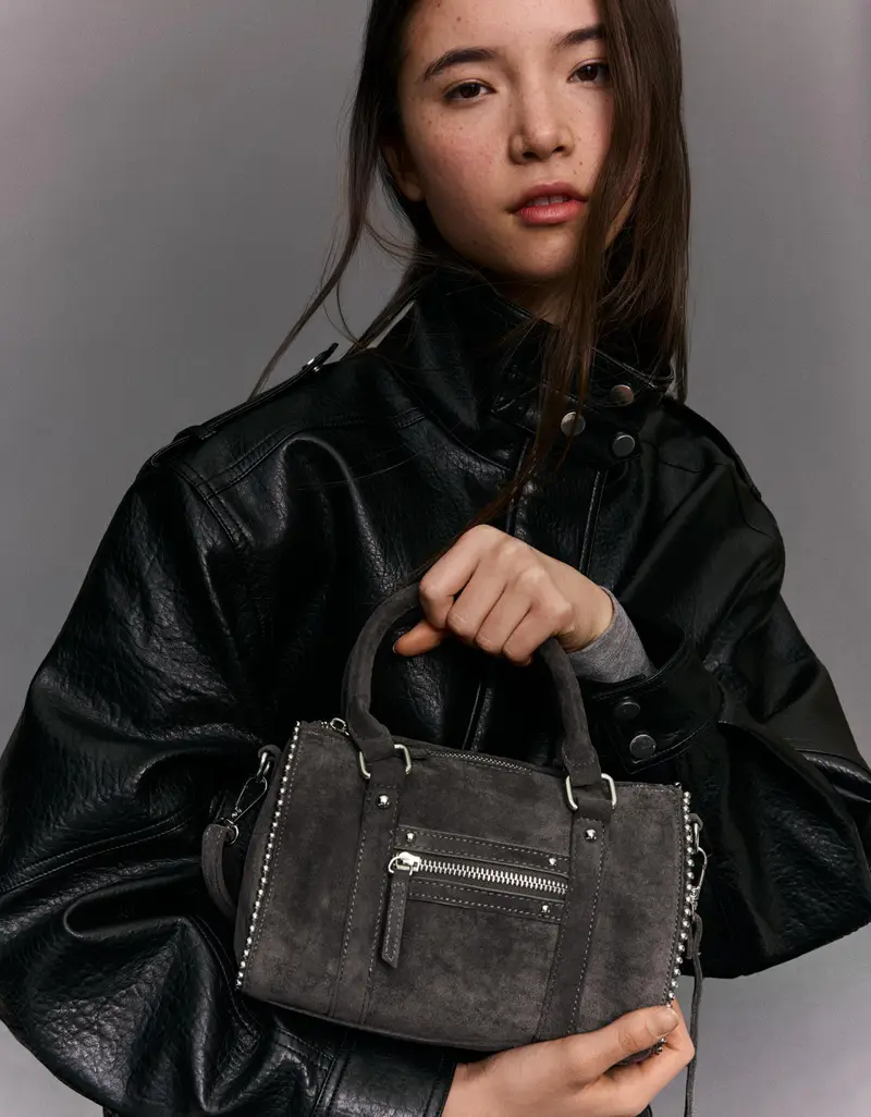 Borsa Bowling Effetto Camoscio Donna Grigio