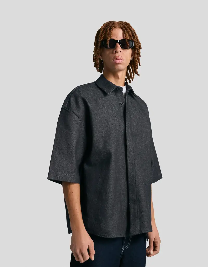 Camicia A Maniche Corte Boxy Fit Uomo Marino