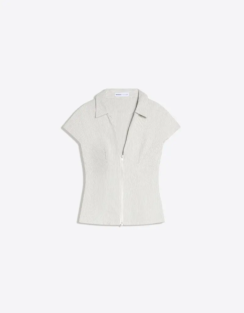 Camicia A Maniche Corte Con Stampa E Cerniera Donna Avorio