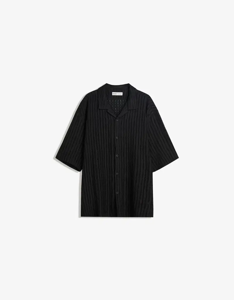 Camicia A Maniche Corte Rustica Uomo Nero