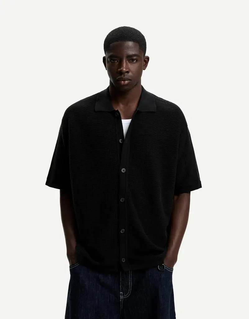 Camicia A Maniche Corte Struttura Uomo Nero