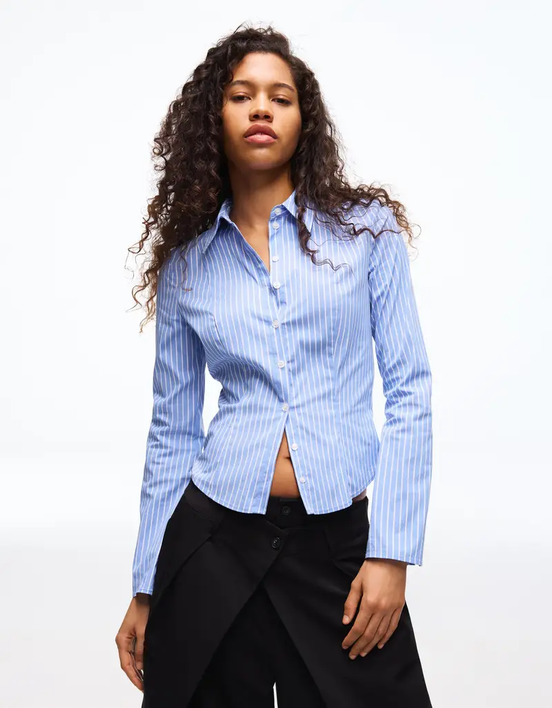 Camicia Attillata Con Maniche A Campana Donna Azzurro