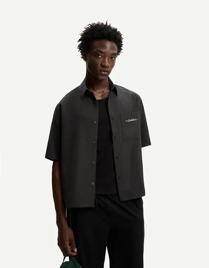 Camicia Boxy Fit Tailored Ricamata Uomo Nero