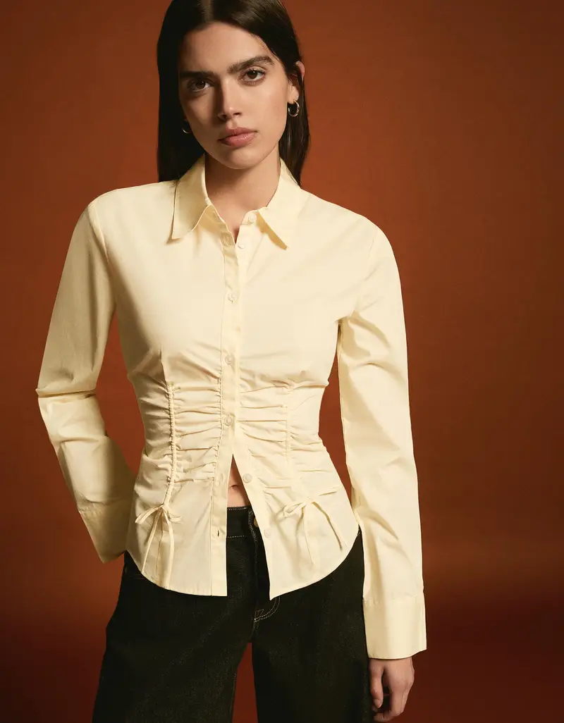 Camicia In Popeline Arricciato Donna Giallo