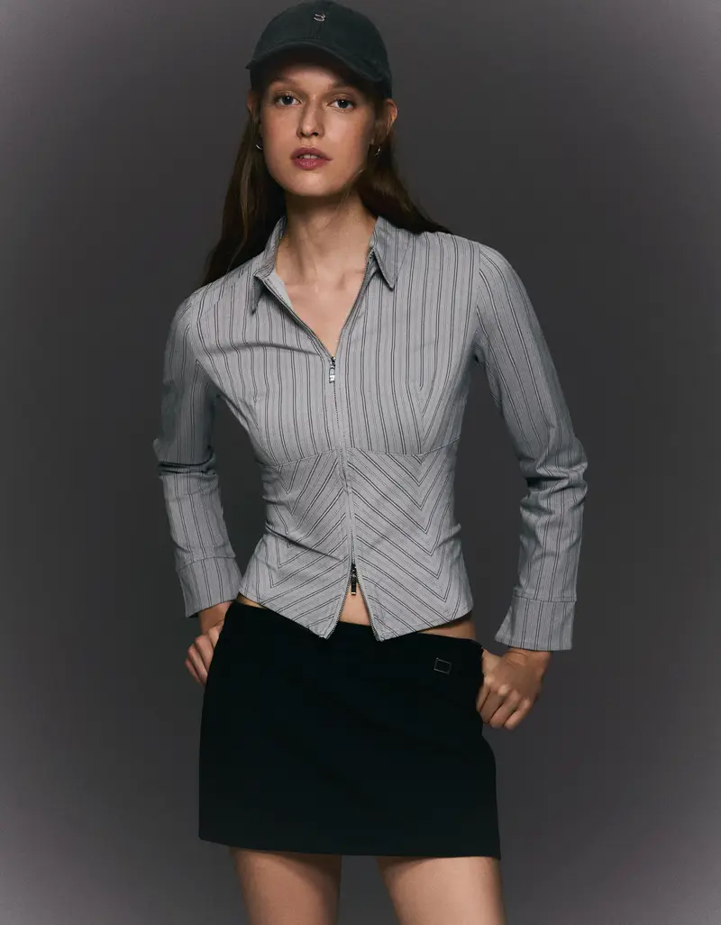 Camicia Maniche Lunghe Cerniera Donna Grigio
