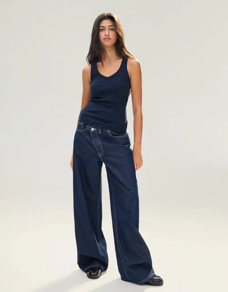 Canotta Basica A Costine Donna Marino