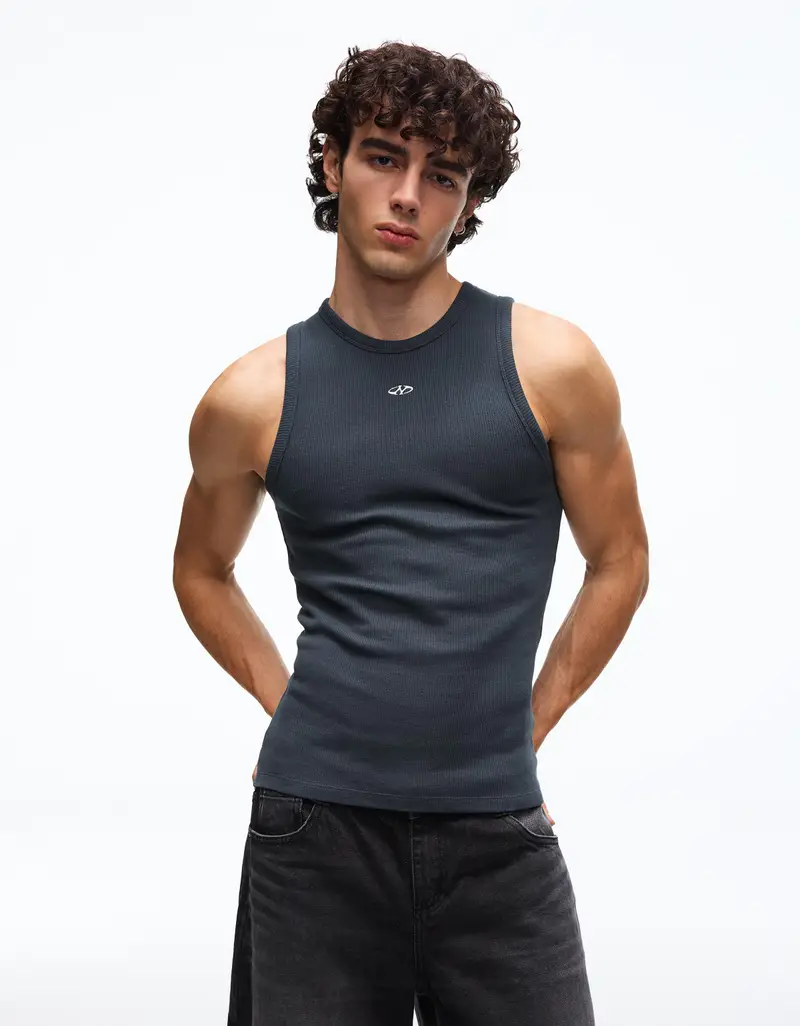 Canotta Con Stampa Waffle Uomo Azzurro