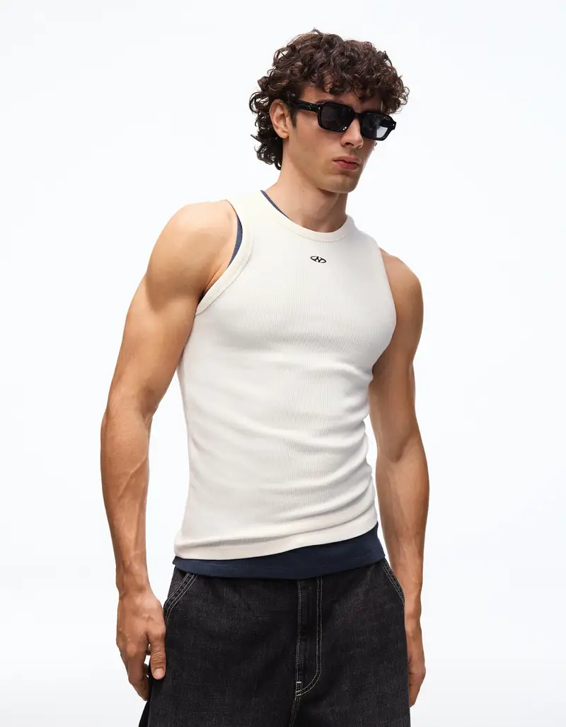 Canotta Con Stampa Waffle Uomo Bianco Roto