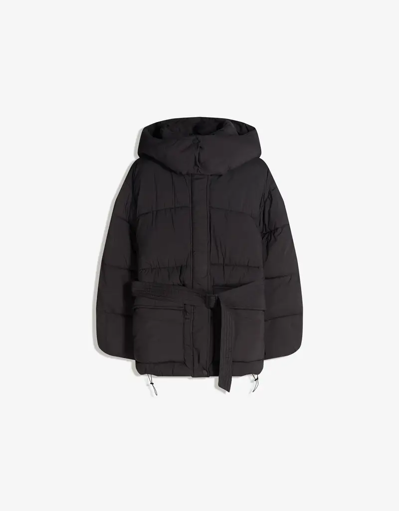 Cappotto Imbottito 3/4 Con Cintura Donna Nero