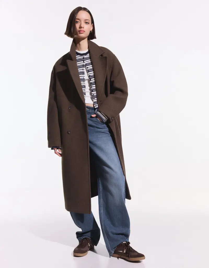 Cappotto Lungo Con Spalle Scivolate Donna Marrone