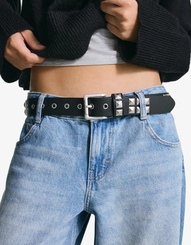 Cintura Con Borchie In Finta Pelle Donna Nero