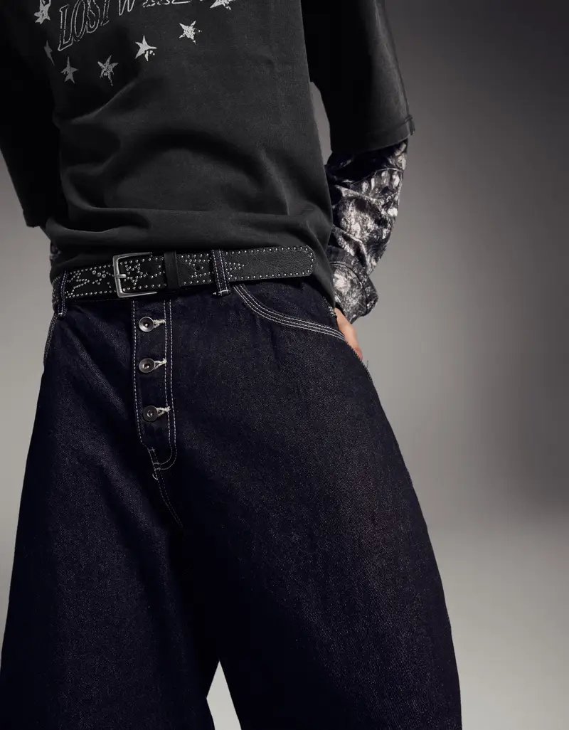 Cintura Finta Pelle Borchie Uomo Nero