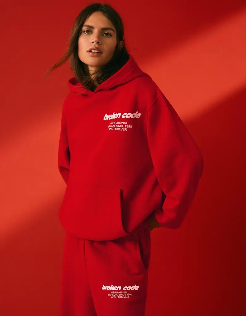 Felpa Cappuccio Stampa Donna Rosso