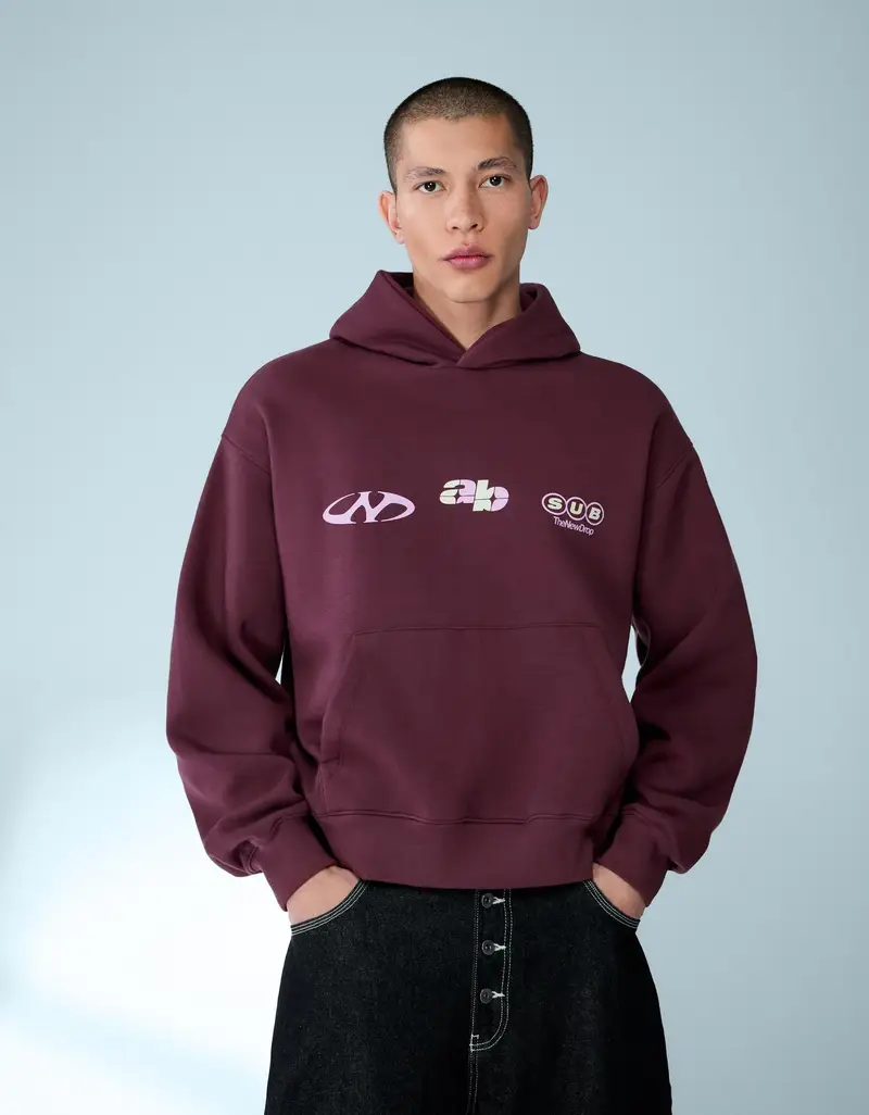 Felpa Cappuccio Stampa Uomo Bordeaux