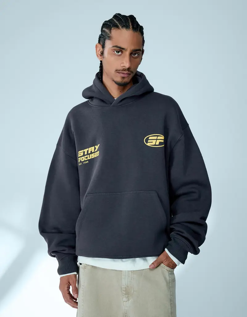 Felpa Cappuccio Stampa Uomo Marino