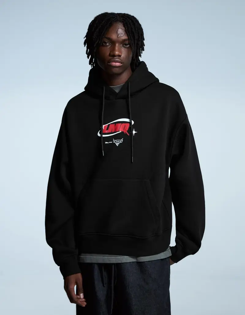 Felpa Cars Cappuccio Stampa Uomo Nero