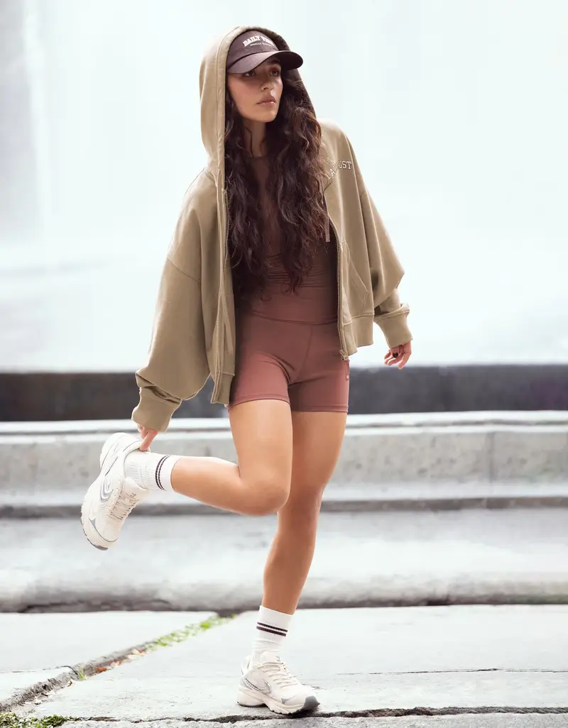 Felpa Cerniera Cappuccio Ricamo Donna Camel