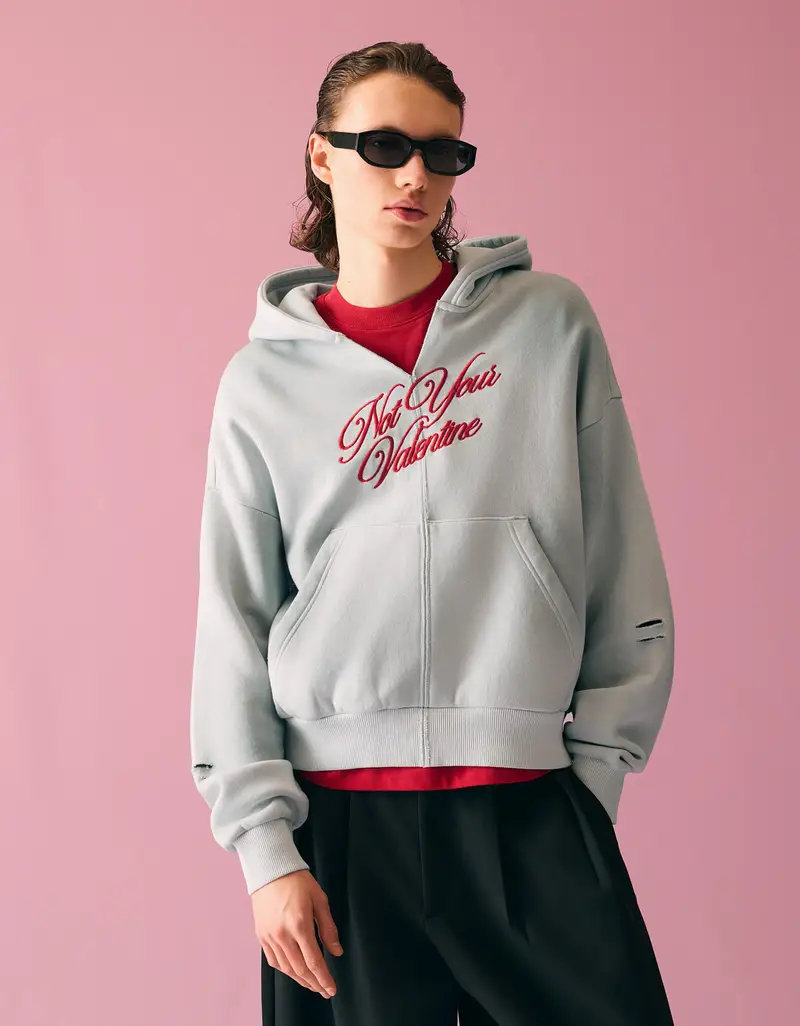 Felpa Con Cappuccio Cropped Stampa Uomo Grigio