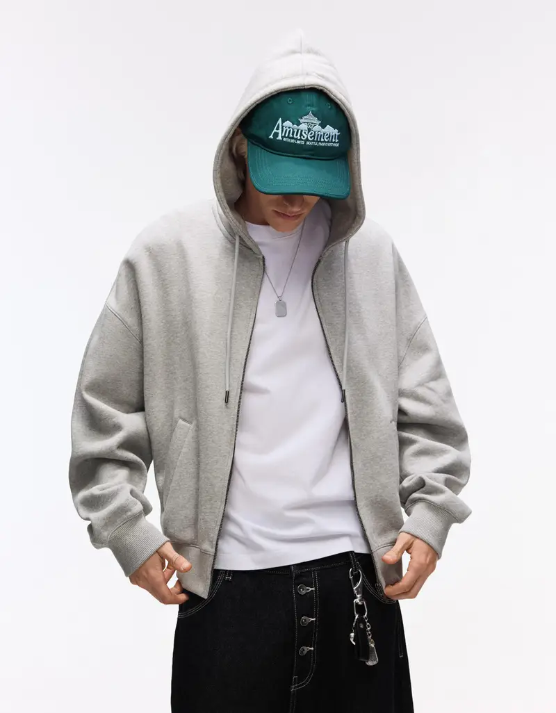 Felpa Con Cappuccio E Zip Uomo Grigio