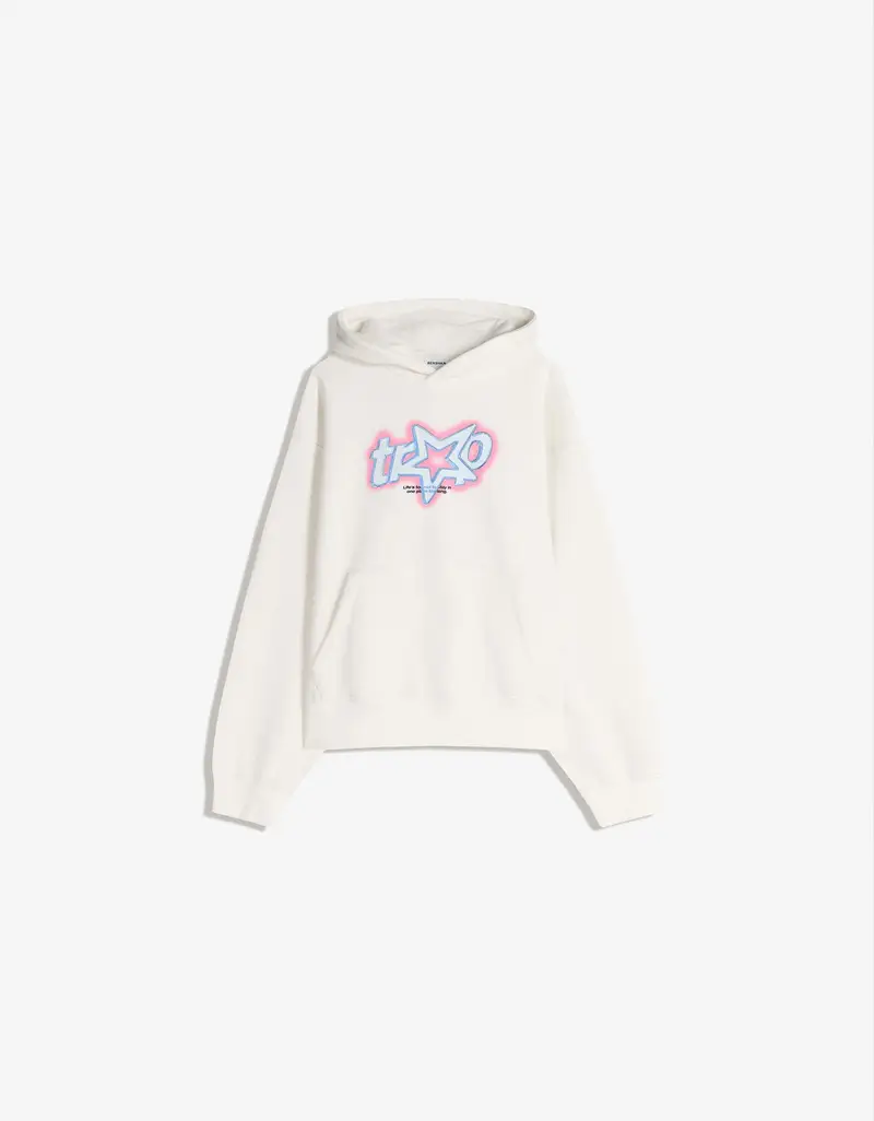 Felpa Con Cappuccio Stampata Uomo Bianco Roto