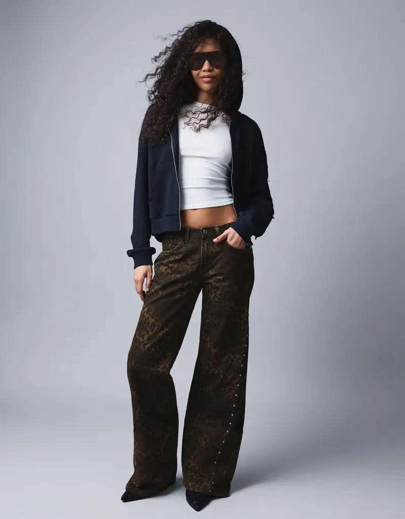 Felpa Con Cerniera Cappuccio Ricamata Donna Marino