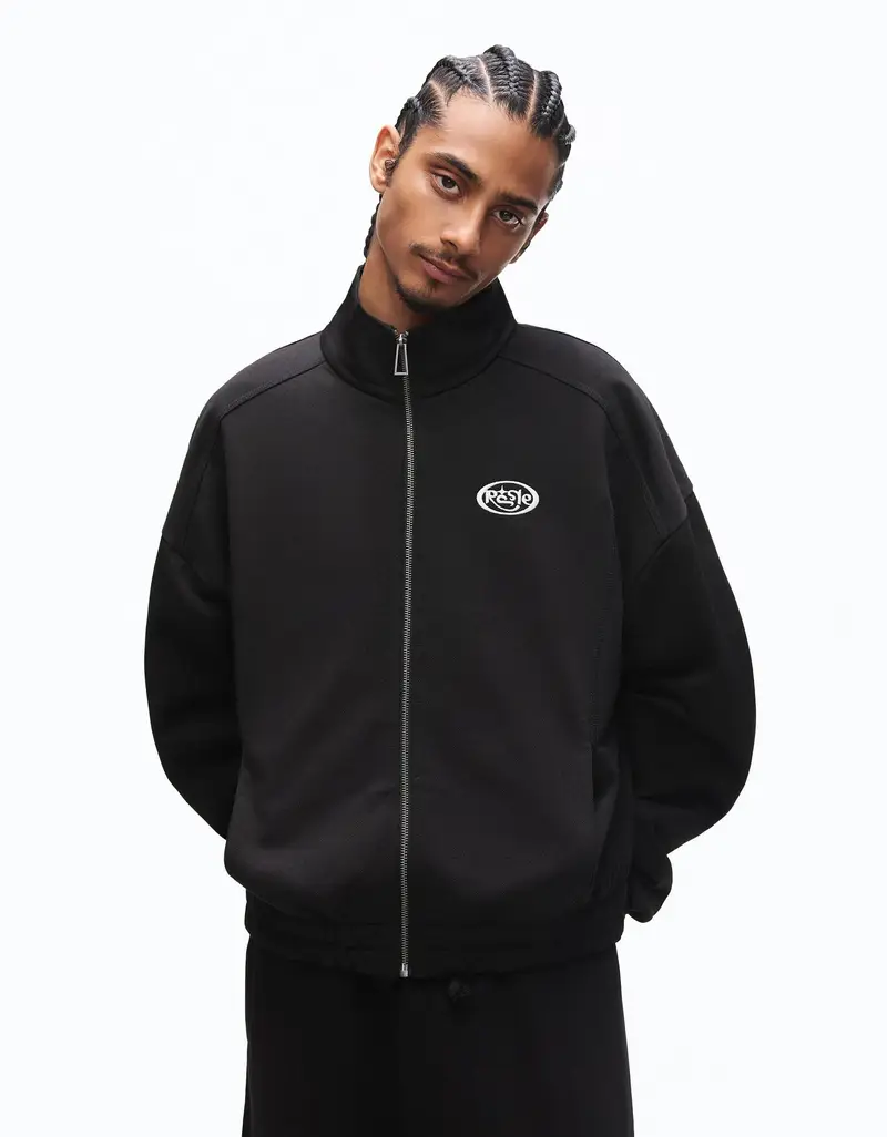 Felpa Con Cerniera Stampa Uomo Nero