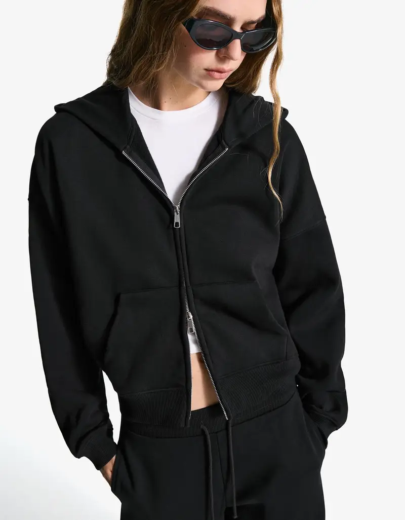Felpa Con Zip Oversize E Cappuccio Donna Nero