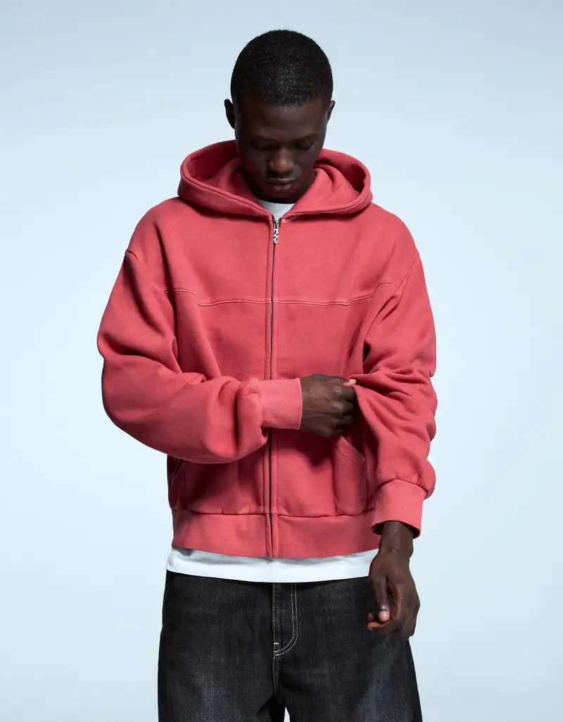 Felpa Crop Boxy Con Zip Uomo Rosso