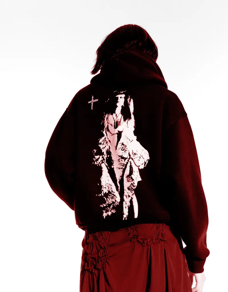 Felpa Lady Gaga Con Cappuccio E Stampa Donna Nero