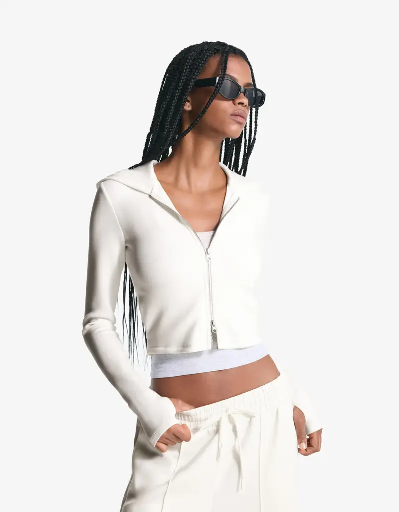 Bershka Felpa Morbida Con Cerniera E Cappuccio In Modal Donna Xs Avorio