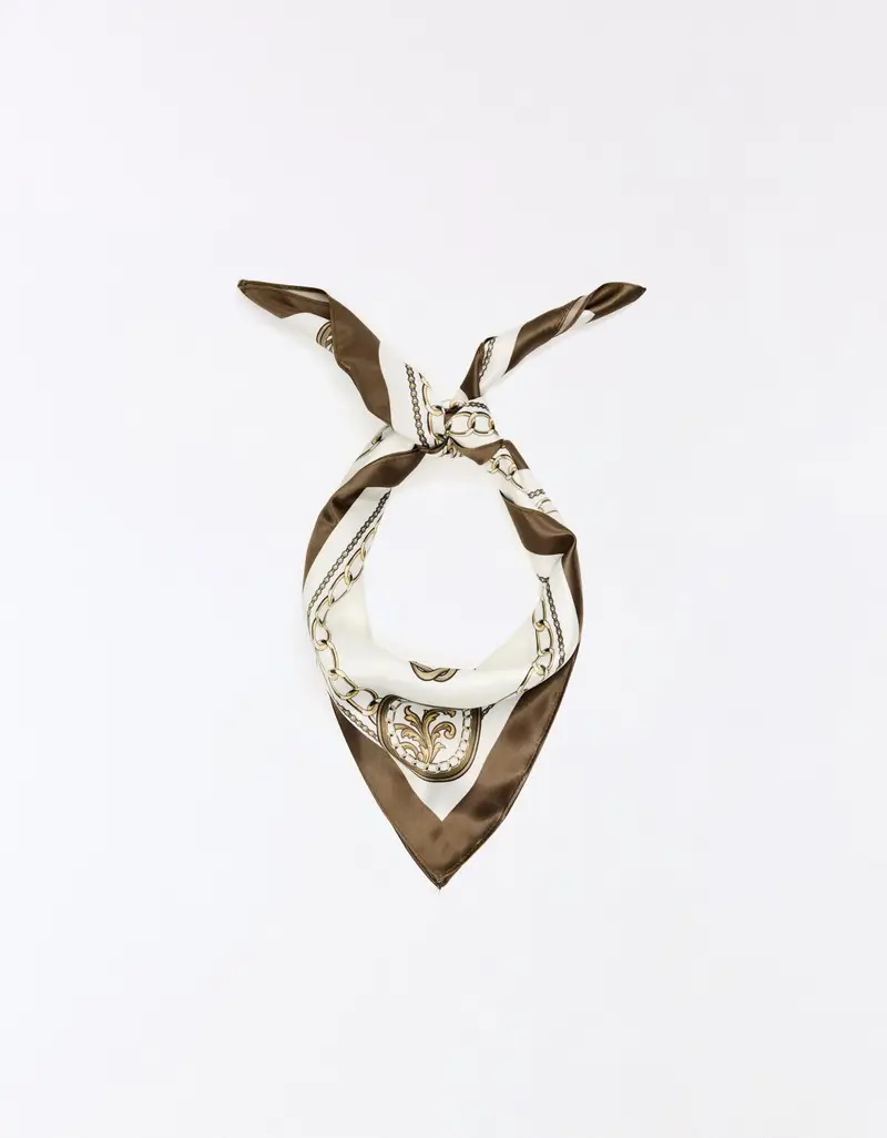 Foulard Satinato Stampa Donna Sabbia