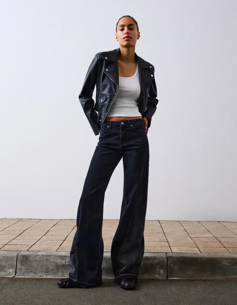 Giacca Biker In Finta Pelle Donna Nero