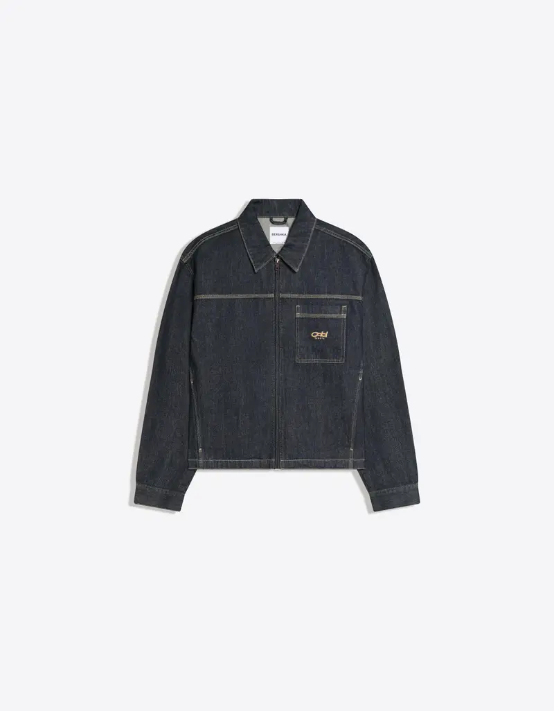 Giacca Camicia Denim Tasca Uomo Marino