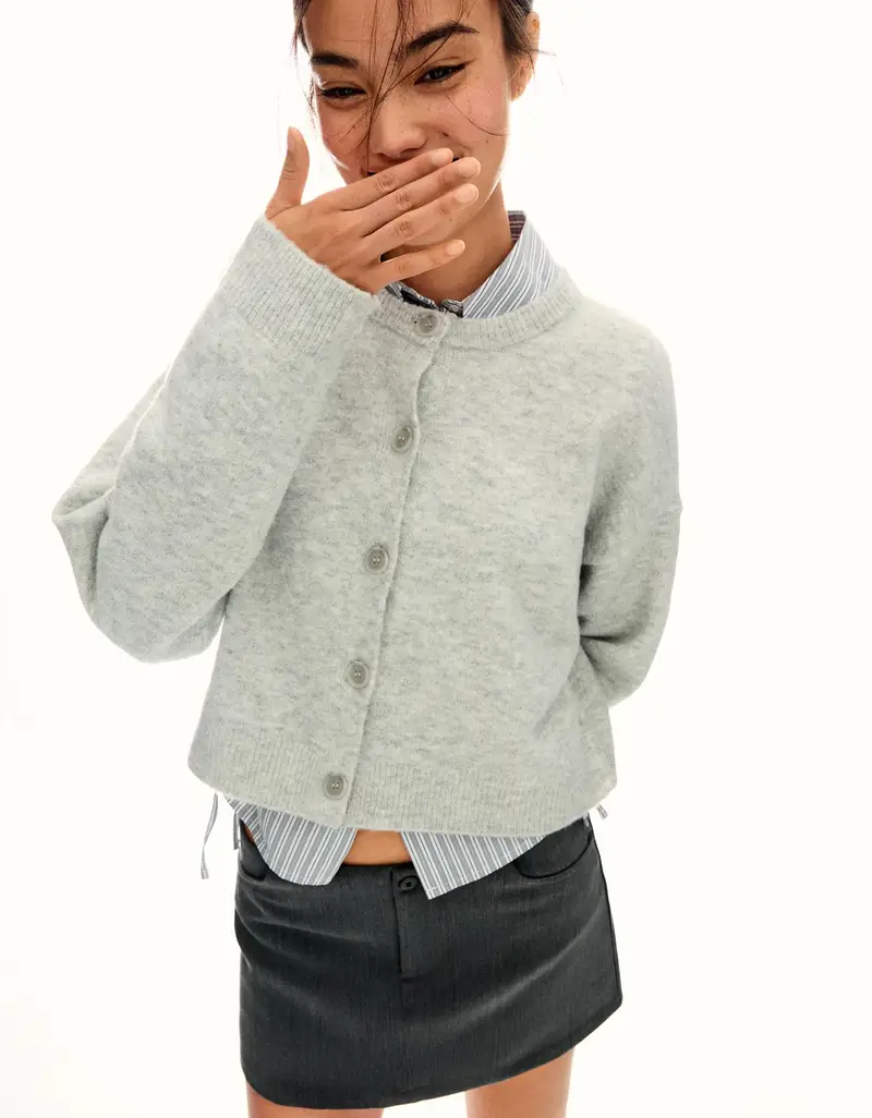 Giacca Morbida Al Tatto Con Bottoni Donna Grigio