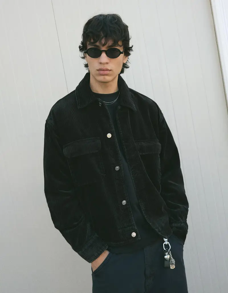 Giubbotto Boxy In Velluto A Coste Uomo Nero