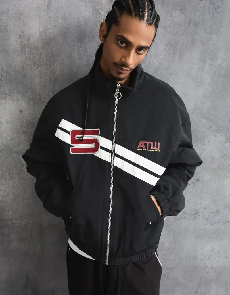 Giubbotto Con Cerniera E Stampa Uomo Nero