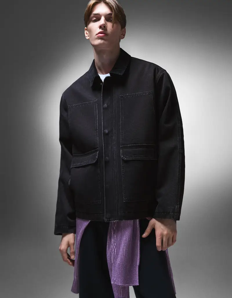 Giubbotto Denim Tasche Uomo Nero