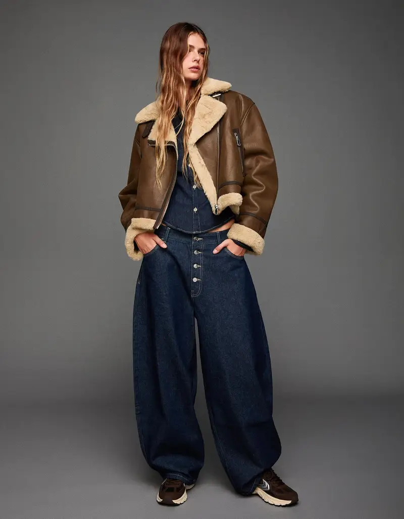 Bershka Giubbotto Double Face Donna Xxs Marrone