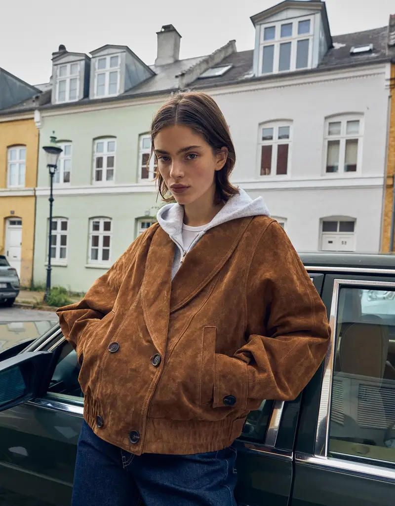 Giubbotto Effetto Camoscio Incrociato Donna Marrone