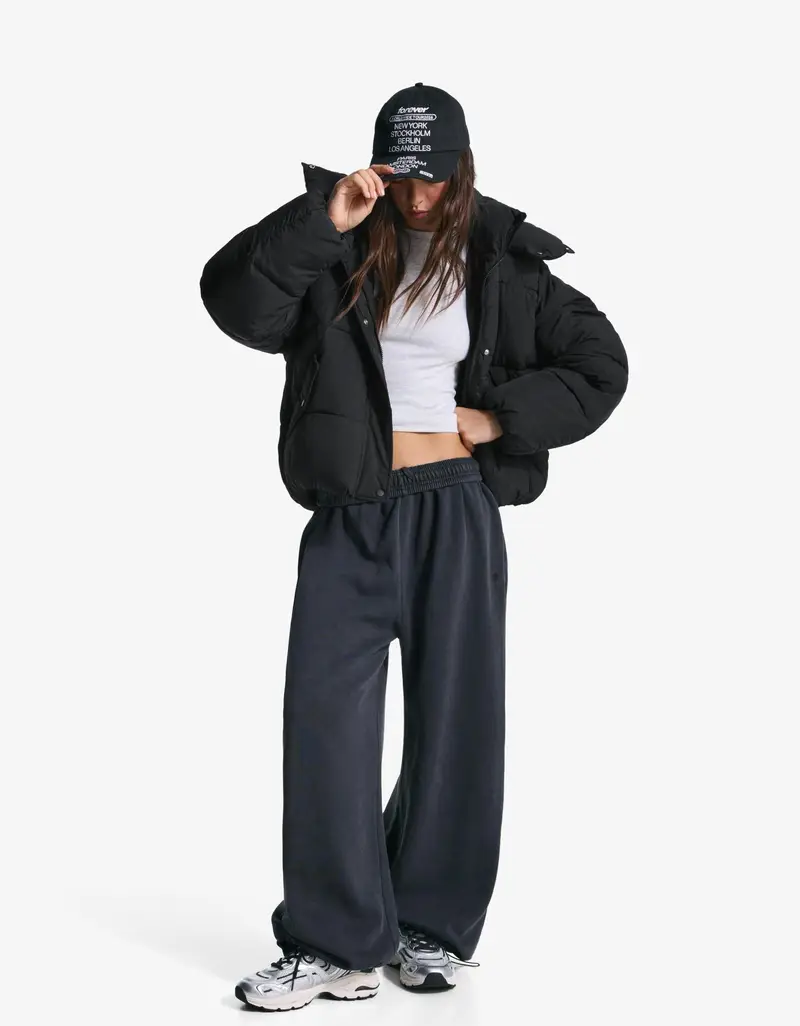 Bershka Giubbotto Imbottito Con Cappuccio Donna Xs Nero