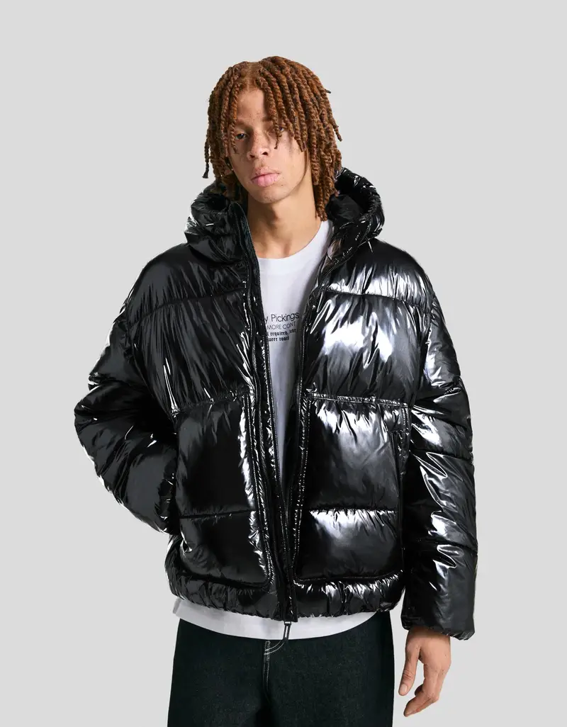 Giubbotto Imbottito Con Cappuccio Uomo Nero