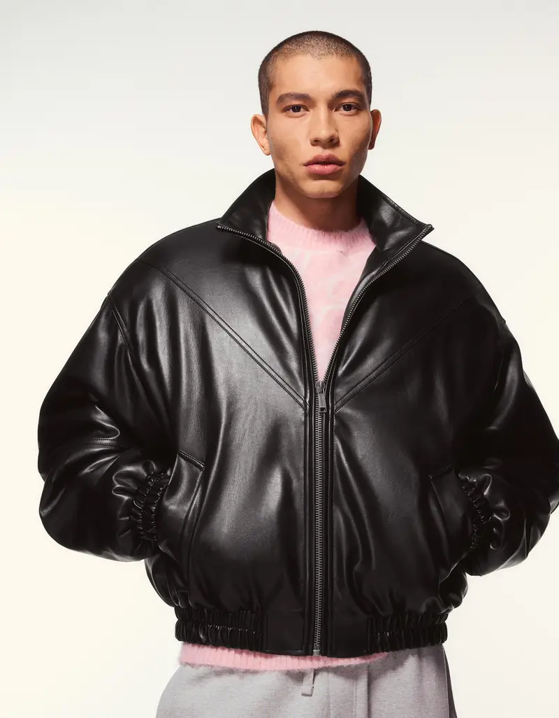 Giubbotto In Finta Pelle Uomo Nero