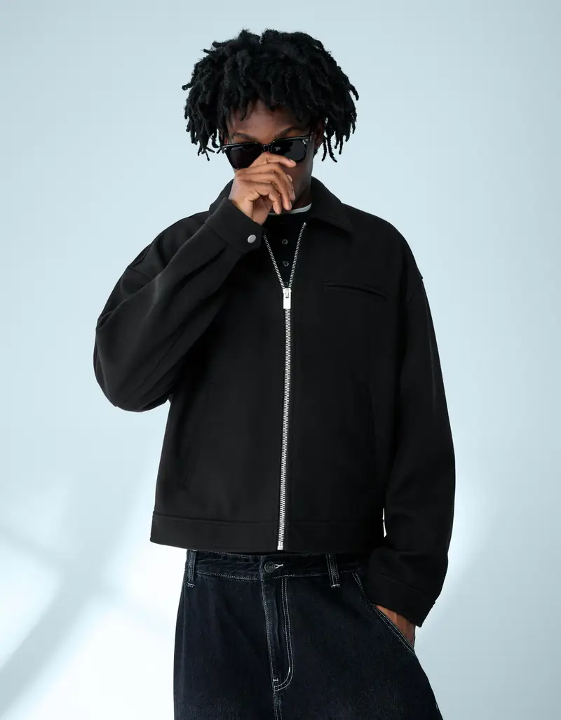 Giubbotto In Panno Con Cerniera Uomo Nero