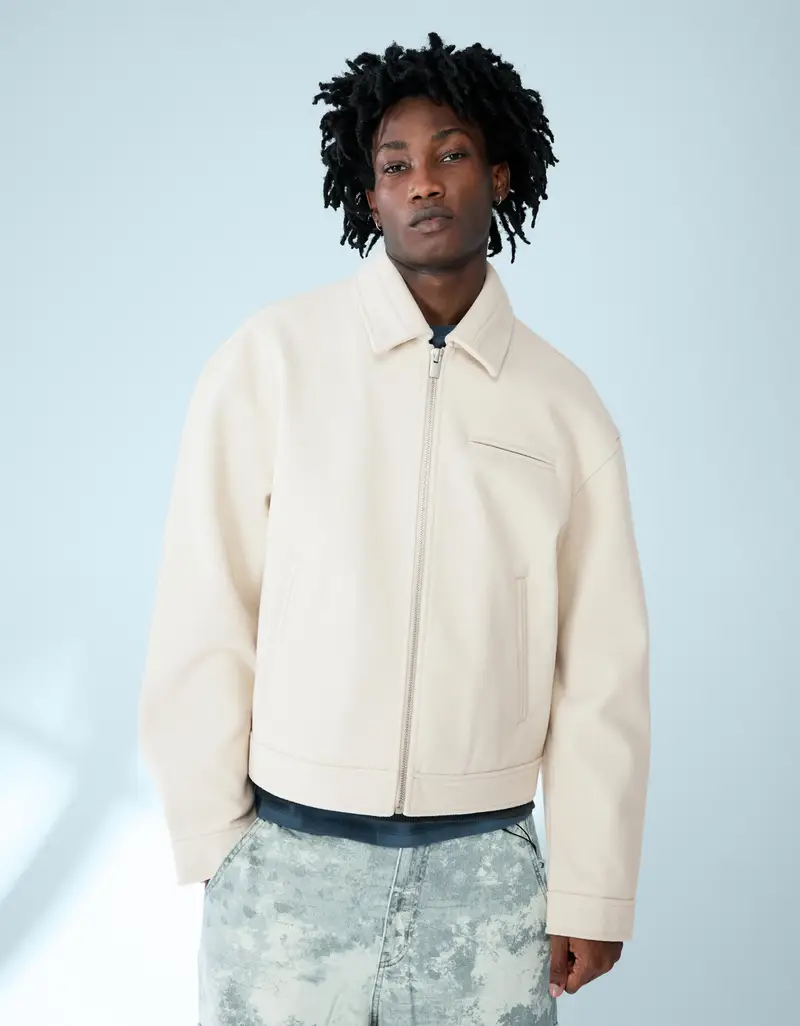 Giubbotto In Panno Con Cerniera Uomo Pietra