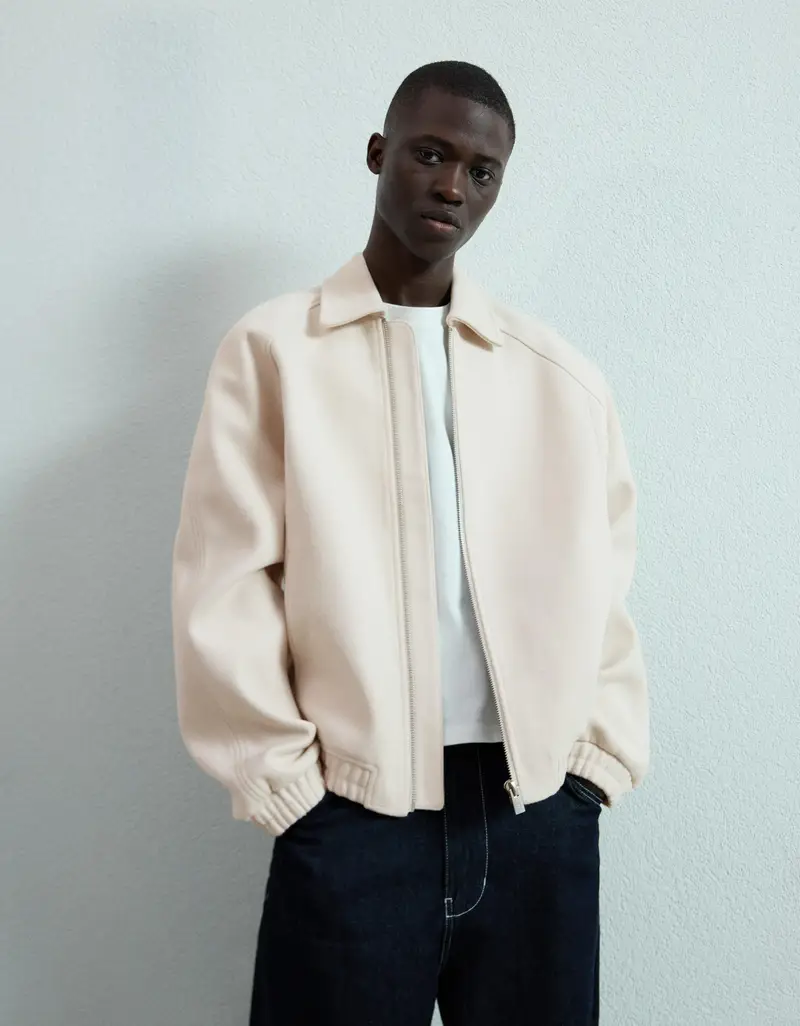 Giubbotto In Panno Trucker Uomo Pietra