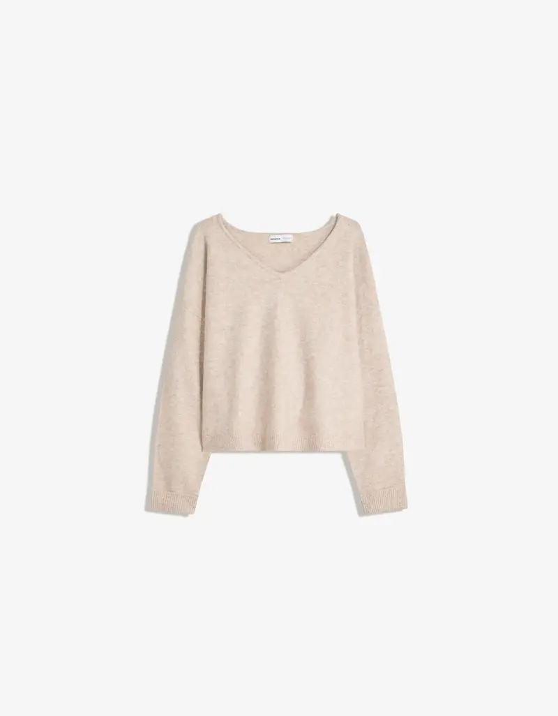 Bershka Maglia A Collo A V In Tessuto Morbido Donna L Sabbia