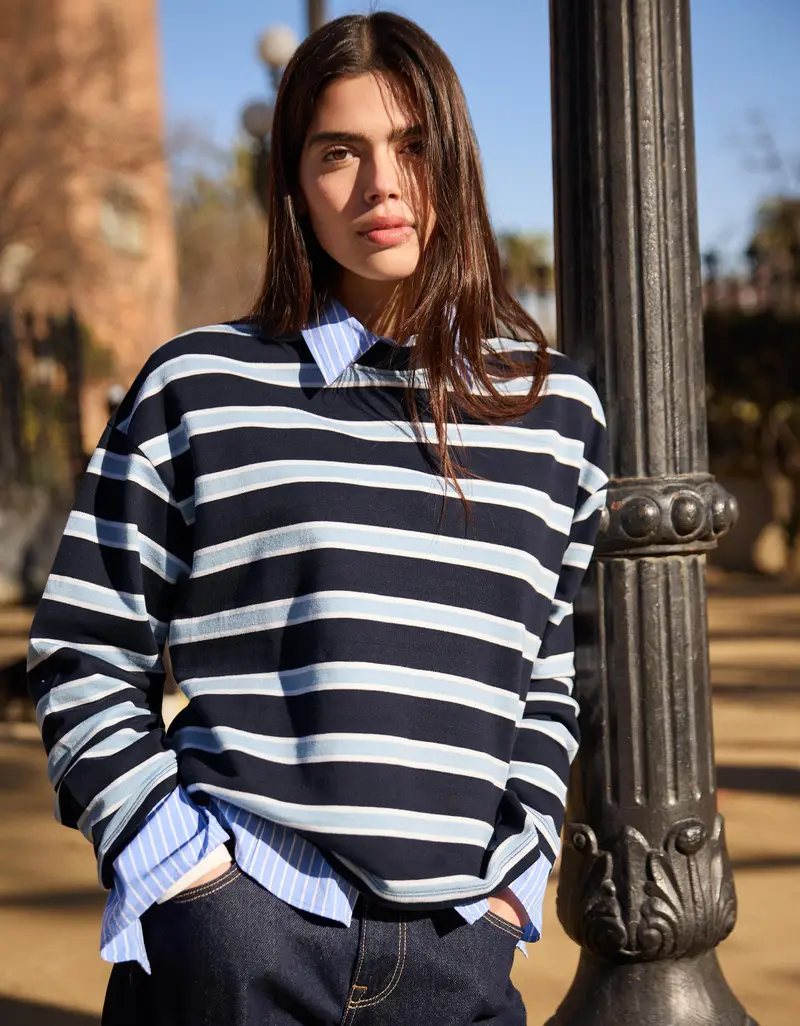 Maglia A Collo Rotondo A Righe Donna Marino