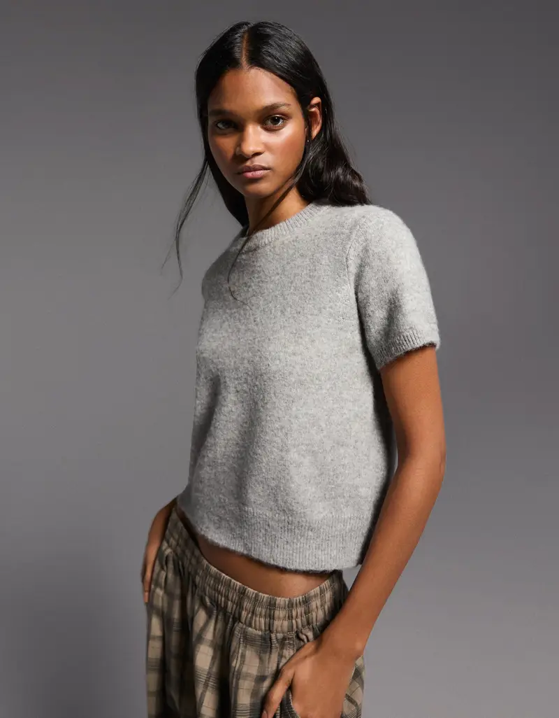 Maglia A Maniche Corte Con Collo Rotondo Donna Grigio