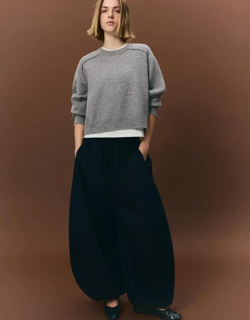 Maglia A Punto Con Cuciture Donna Grigio