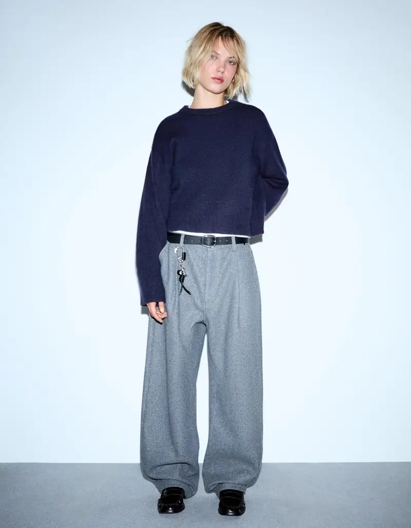 Maglia Oversize Con Fondo A Coste Donna Azzurro